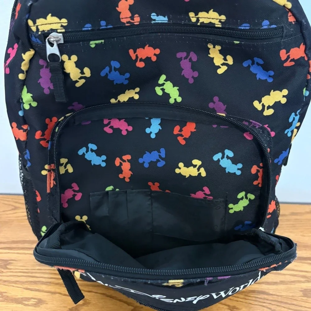 Walt Disney World Mickey Mouse Rainbow‎ Silhouette Black Canvas Backpack Bag